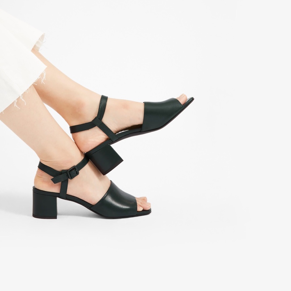 Everlane Block Heel Sandal dark green, new in box
